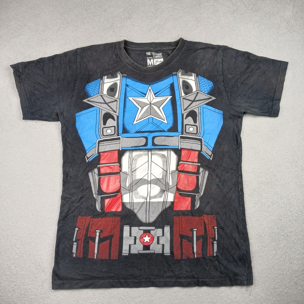Hinda Captain America T-Shirt Mens M Black Marvel Graphic Suit Shield 4559